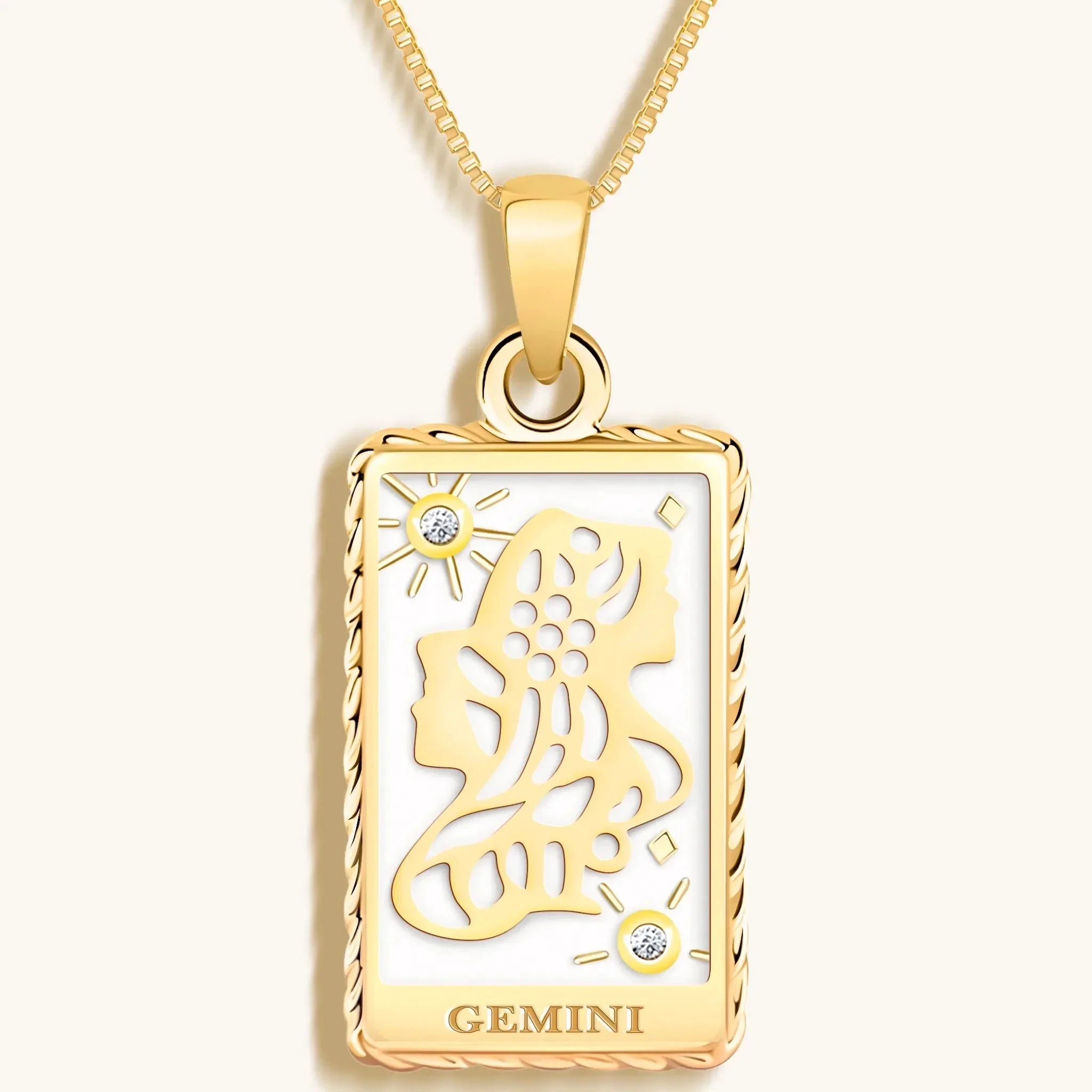 Playful Mind - White Enamel Gemini Card Necklace by Karma and Luck