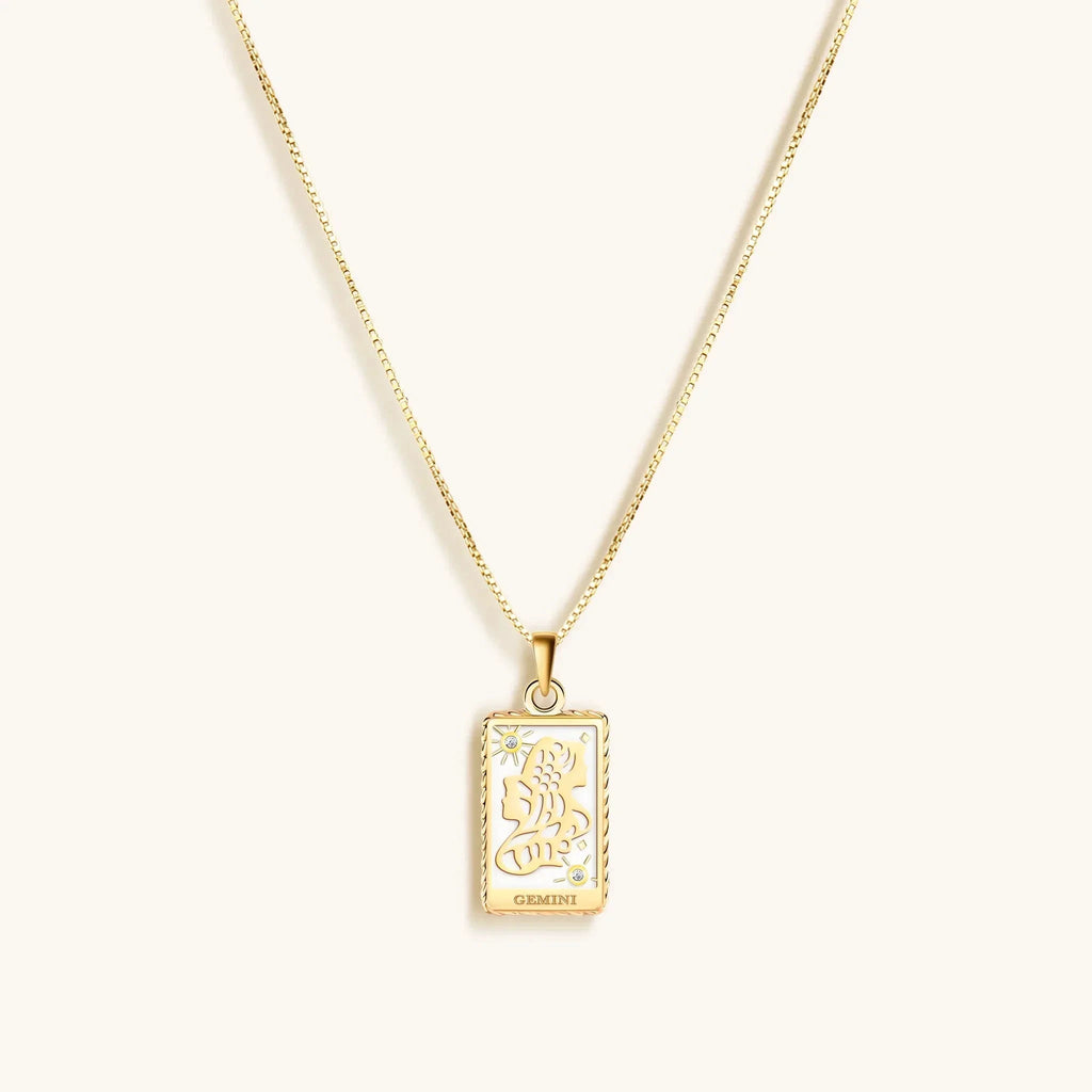 Playful Mind - White Enamel Gemini Card Necklace by Karma and Luck