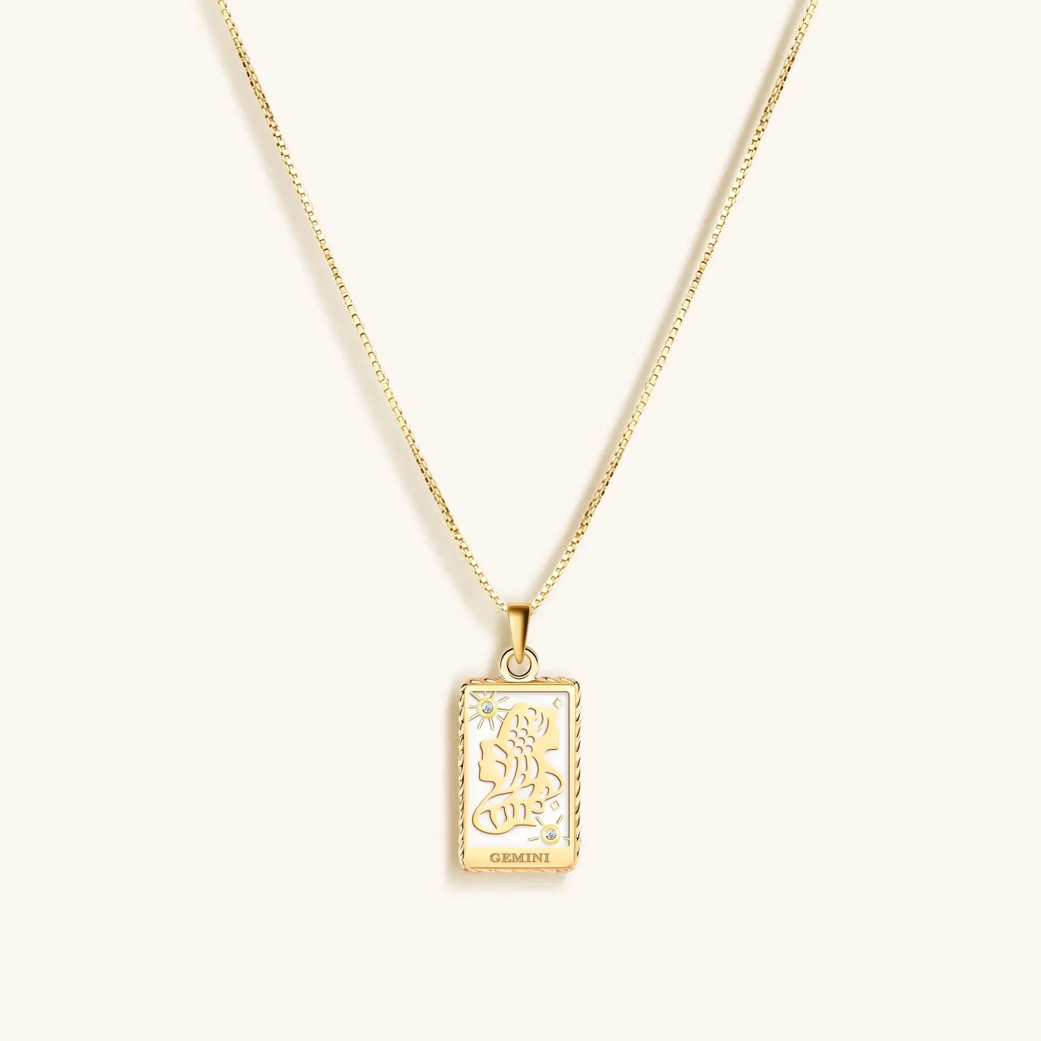 Playful Mind - White Enamel Gemini Card Necklace by Karma and Luck