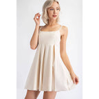 Pleated Cotton Twill Empire Waist Mini Dress in Cream | Babydoll Cocktail Dress [Sizes SM-L] by The Bullish Store