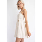 Pleated Cotton Twill Empire Waist Mini Dress in Cream | Babydoll Cocktail Dress [Sizes SM-L] by The Bullish Store