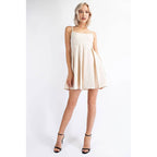Pleated Cotton Twill Empire Waist Mini Dress in Cream | Babydoll Cocktail Dress [Sizes SM-L] by The Bullish Store