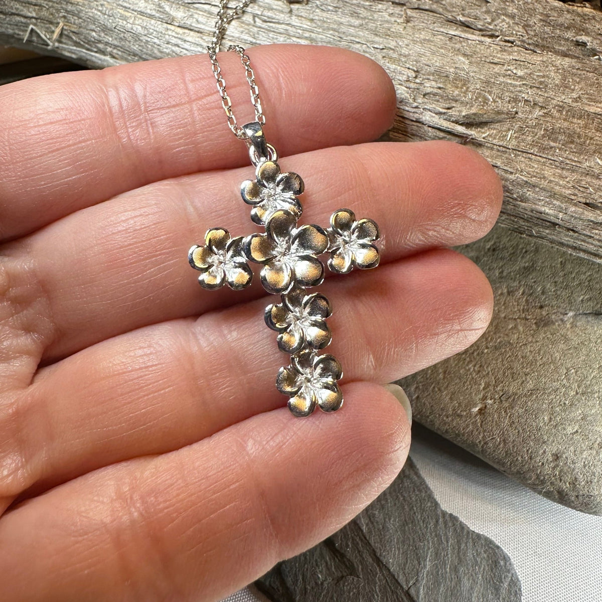 Plumeria Blossom Cross Necklace Pendant La Vie Bien Plumeria Blossom Cross Necklace
