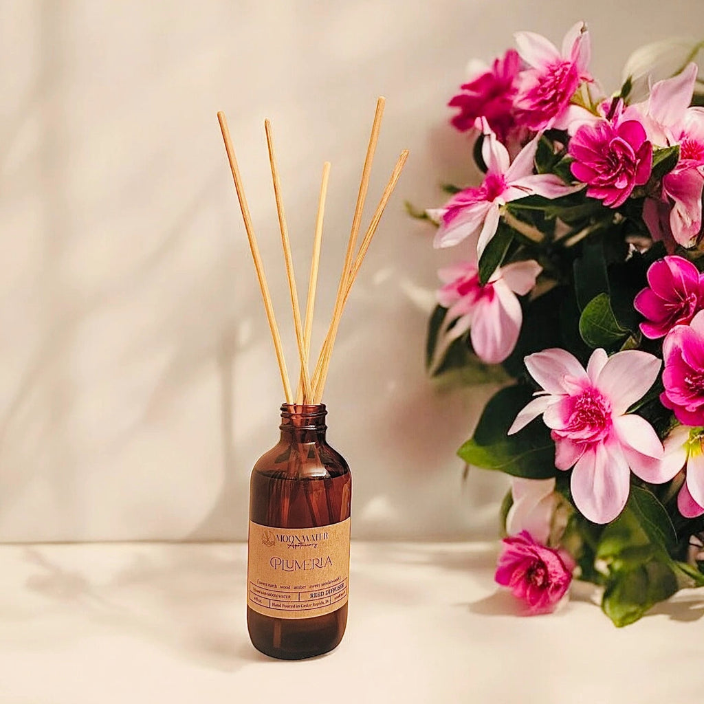 Plumeria - REED DIFFUSER, Tropical Floral Home Fragrance - by Moon Water Apothecary!