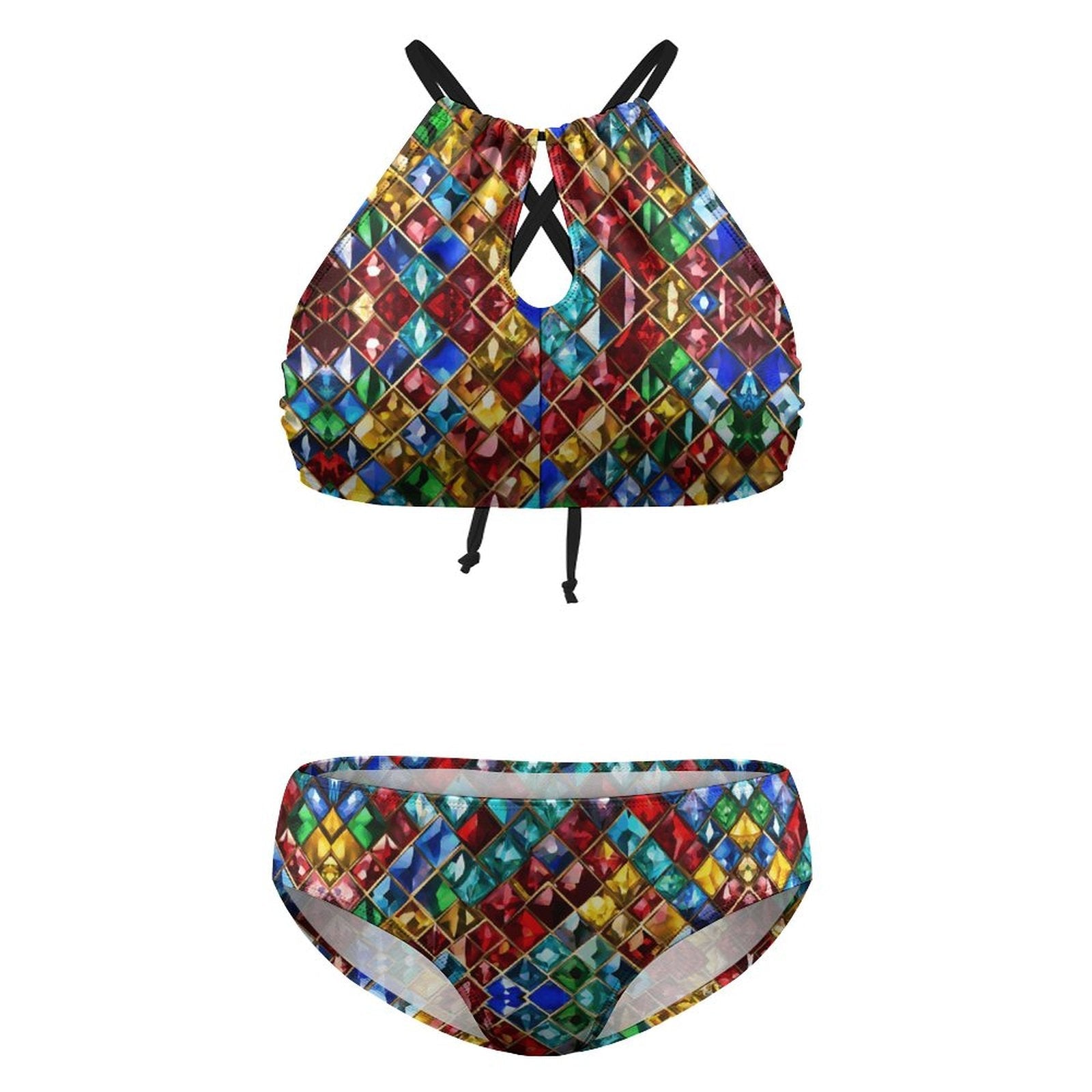 Plus Size Jewel Pattern Halter Bikini – Adjustable Two Piece Swimsuit