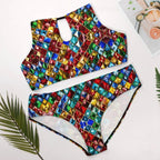 Plus Size Jewel Pattern Halter Bikini – Adjustable Two Piece Swimsuit by SALE-Personal Design