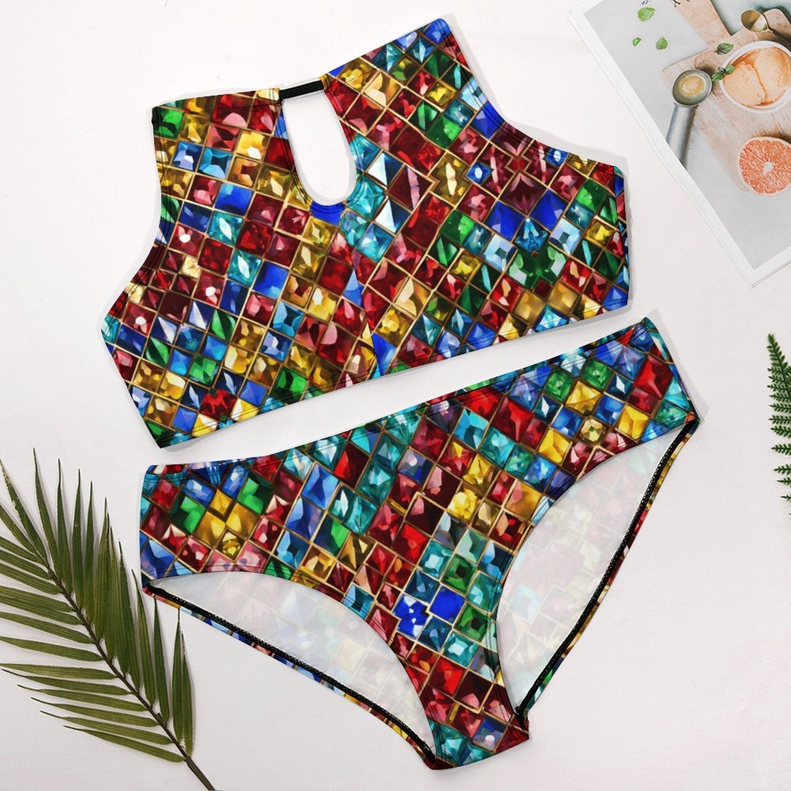 Plus Size Jewel Pattern Halter Bikini – Adjustable Two Piece Swimsuit