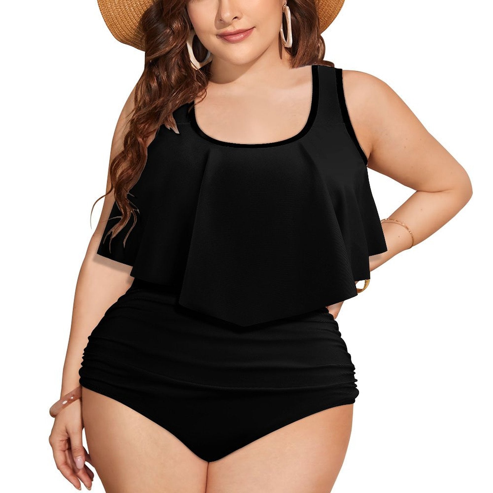 Plus Size Women's Two piece Swimsuit with Tankini - Black