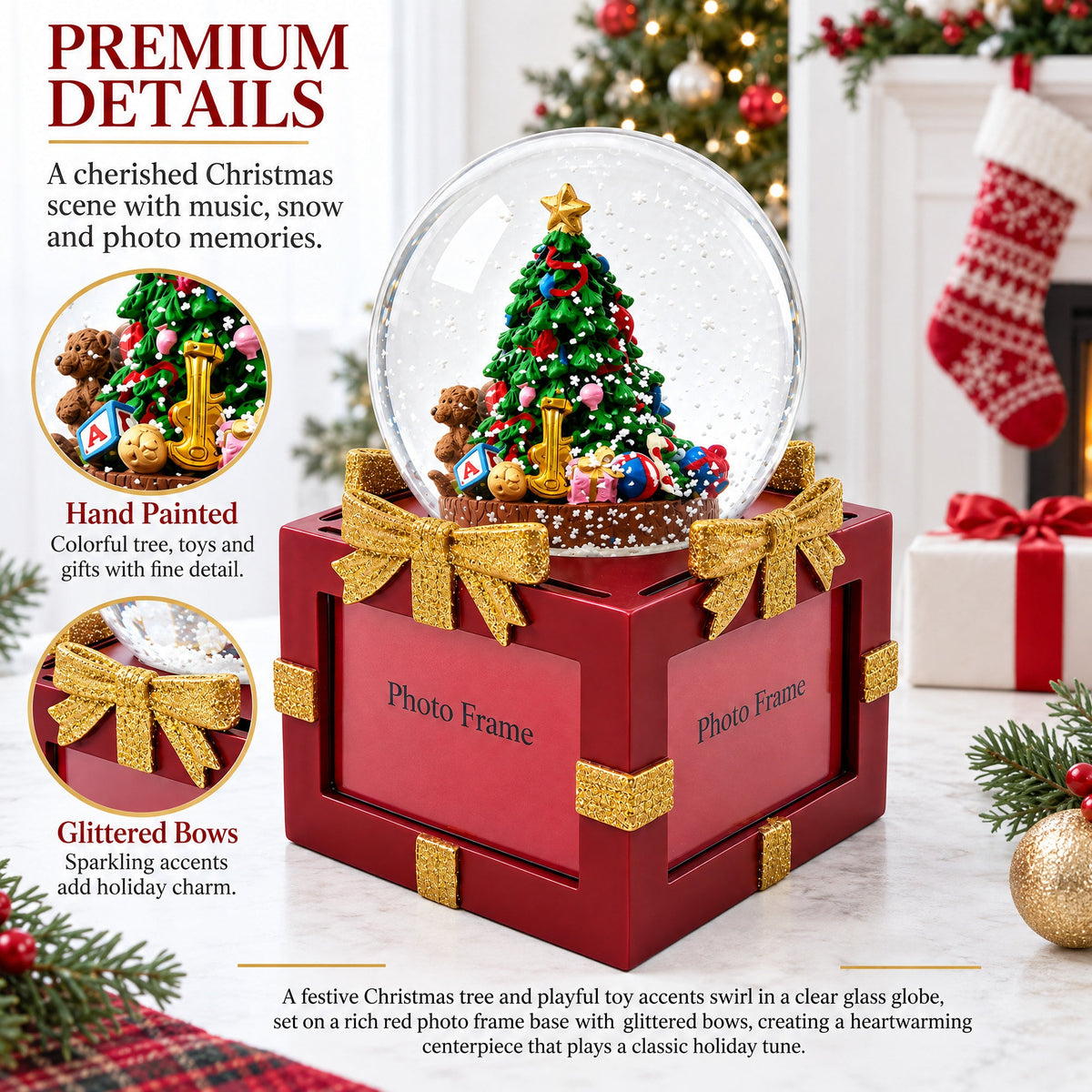 Four-Sided Picture Frame Christmas Tree Musical Water Snow Globe