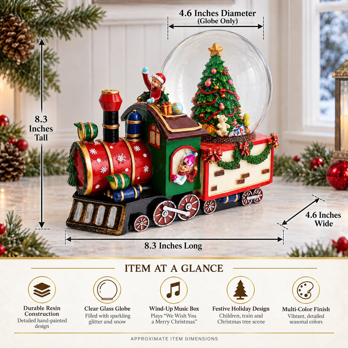 Children Riding Train Musical Christmas Water Snow Globe