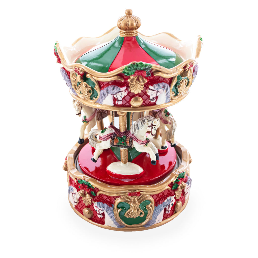 Animated Musical Christmas Carousel Figurine - Rotating Horse Music Box