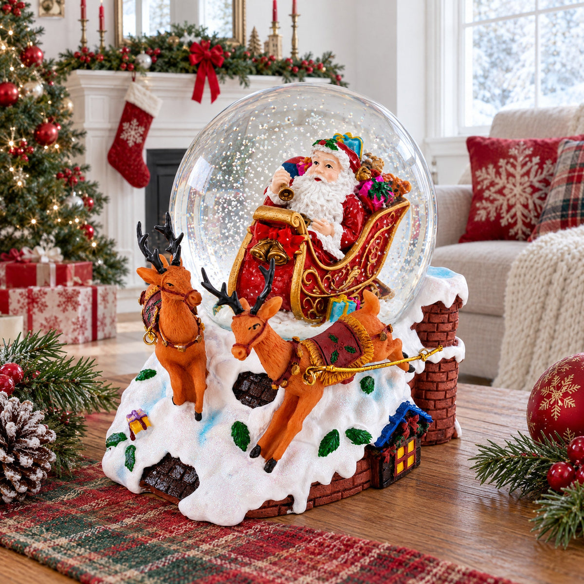 Santa Delivering Gifts Musical Christmas Water Snow Globe