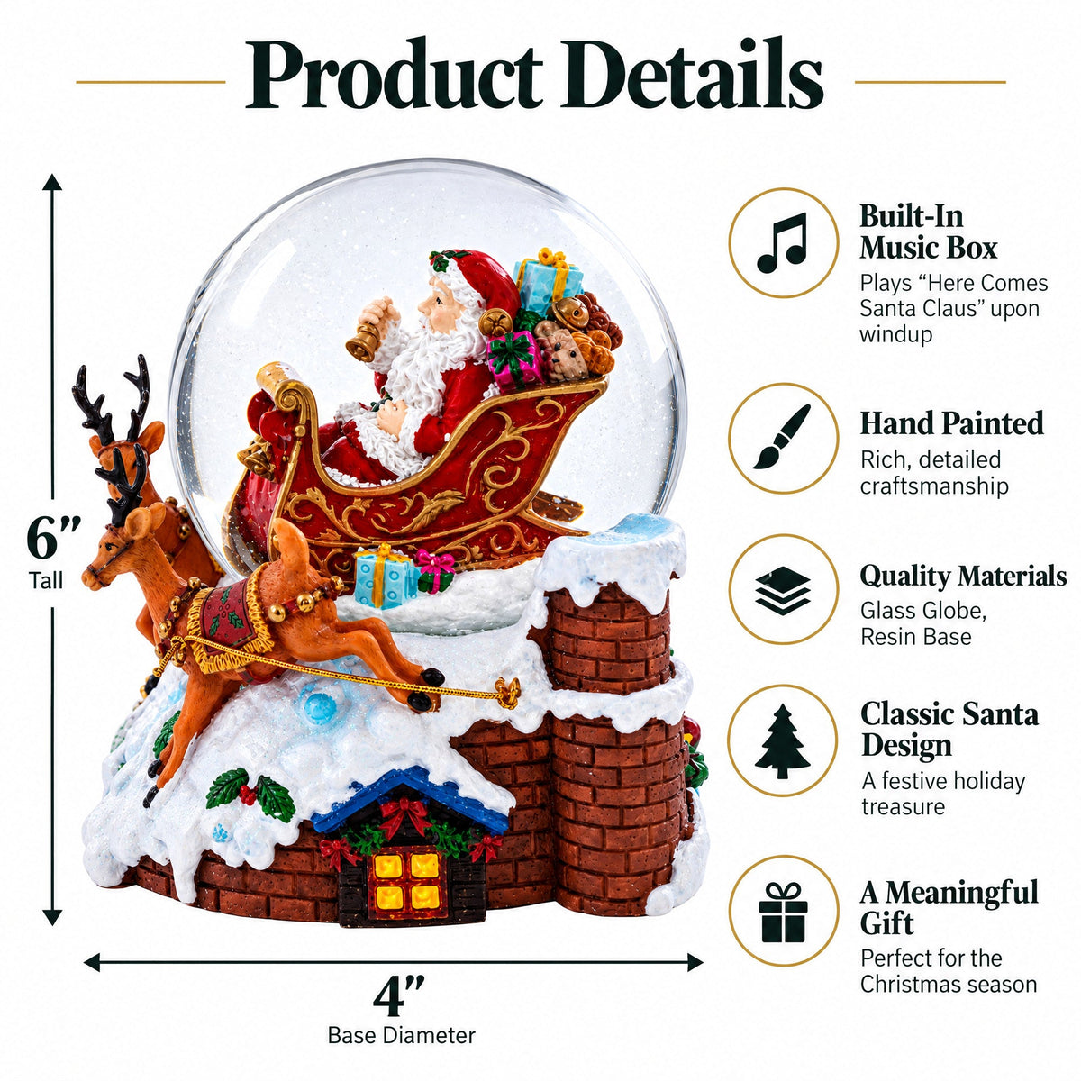 Santa Delivering Gifts Musical Christmas Water Snow Globe