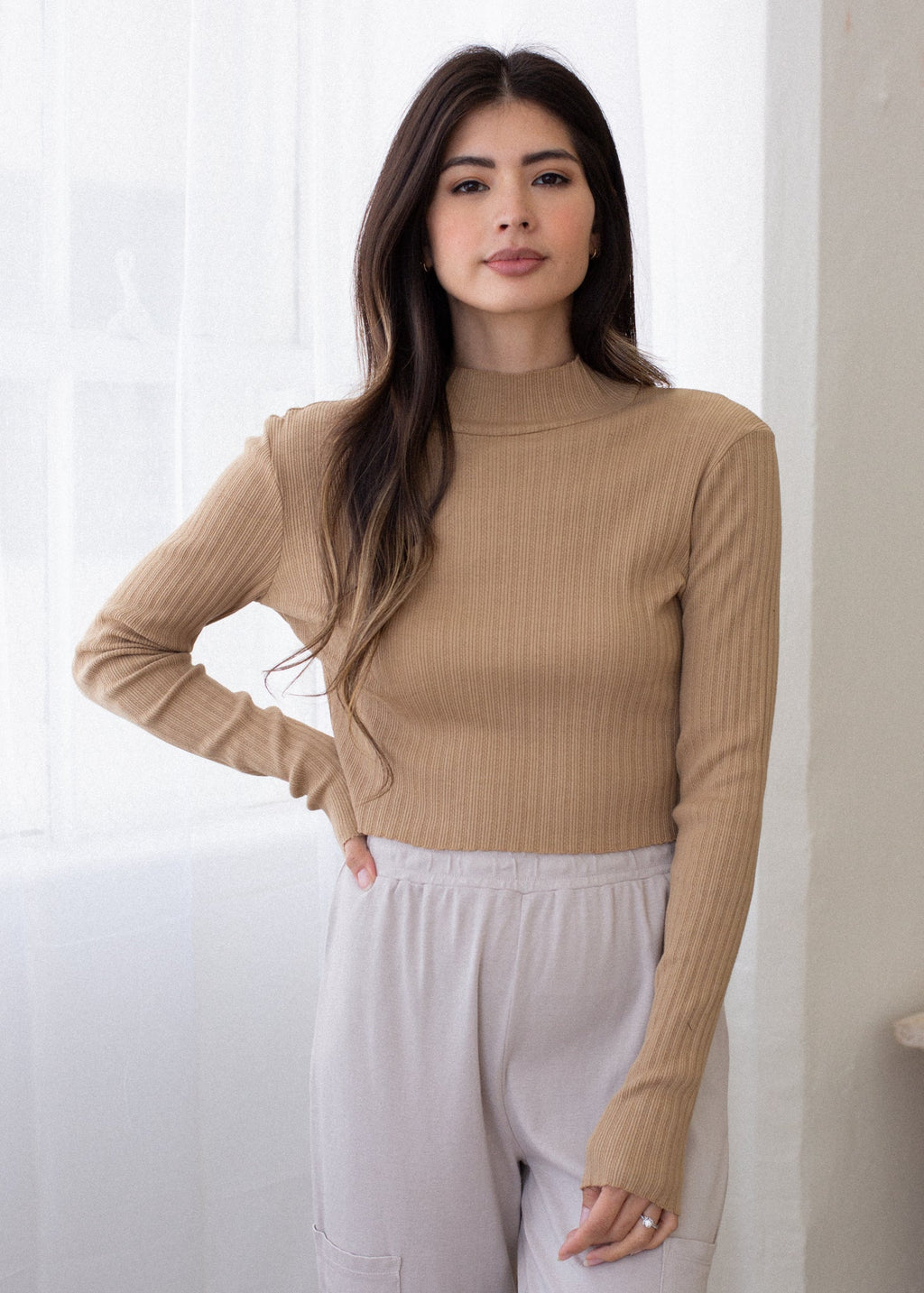 Pointelle Mock Neck Long Sleeve