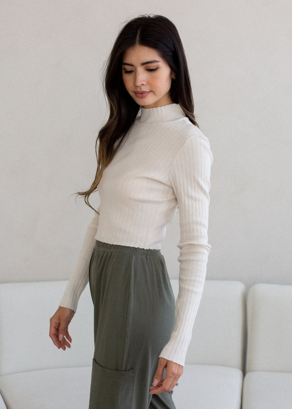 Pointelle Mock Neck Long Sleeve