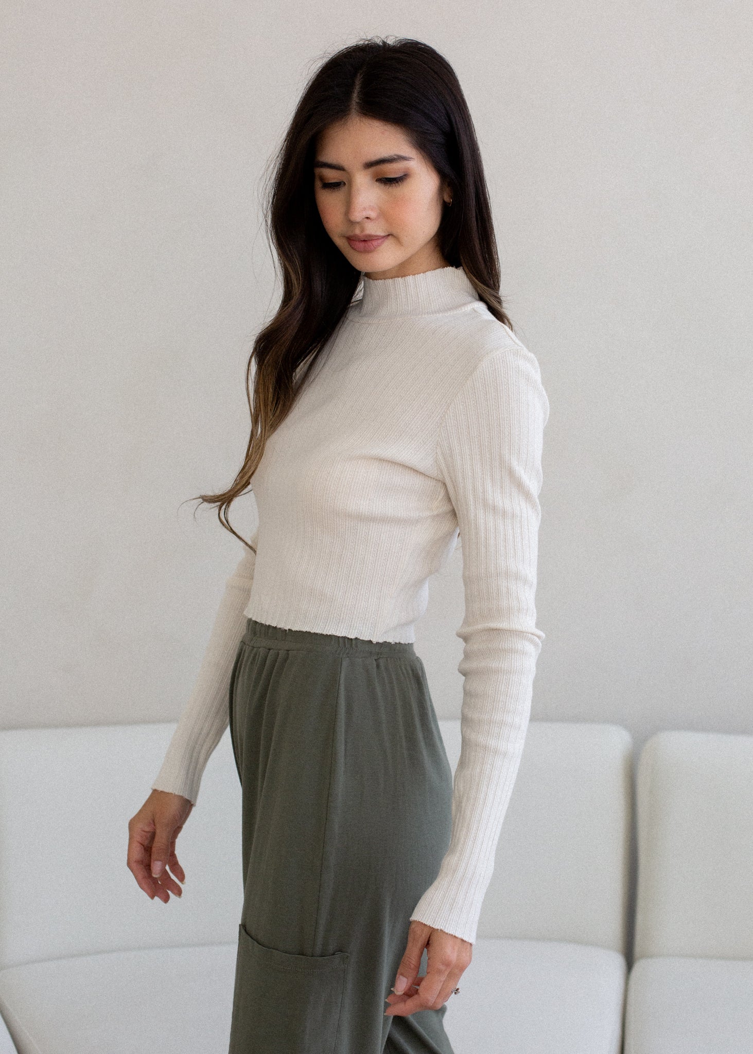 Pointelle Mock Neck Long Sleeve