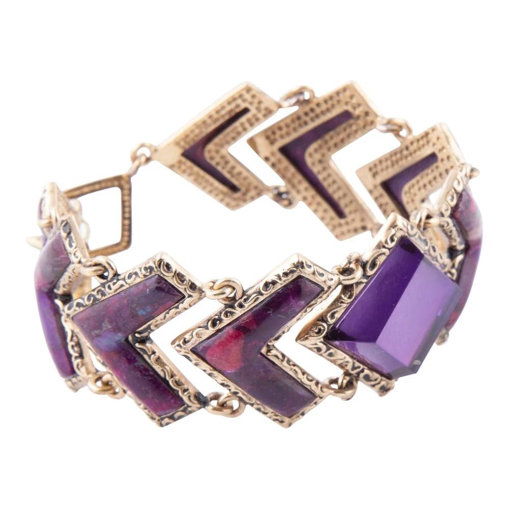 Pointedly Purple Turquoise Golden Link Bracelet by Barse Jewelry