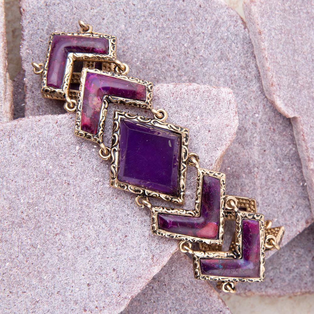 Pointedly Purple Turquoise Golden Link Bracelet by Barse Jewelry