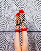 Polka Dot Bow Ruffle Sheer Crew Sock by Sock Candy