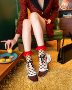 Polka Dot Bow Ruffle Sheer Crew Sock by Sock Candy