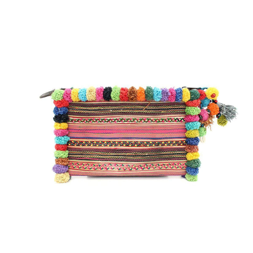 Pom Pom Boho Clutch - Thailand Bags La Vie Bien Pom Pom Boho Clutch - Thailand