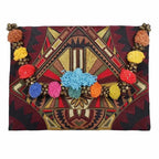 Pom Pom Embroidered Tribal Clutch | iPad Bag - Thailand Bags La Vie Bien Pom Pom Embroidered Tribal Clutch | iPad Bag - Thailand