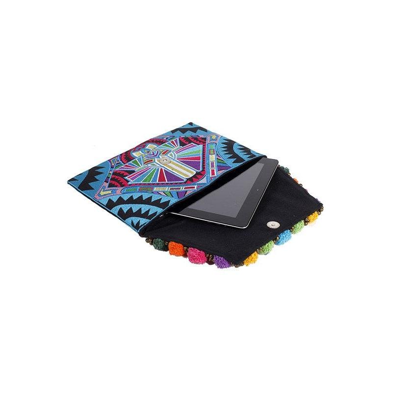 Pom Pom Embroidered Tribal Clutch | iPad Bag - Thailand Bags La Vie Bien Pom Pom Embroidered Tribal Clutch | iPad Bag - Thailand