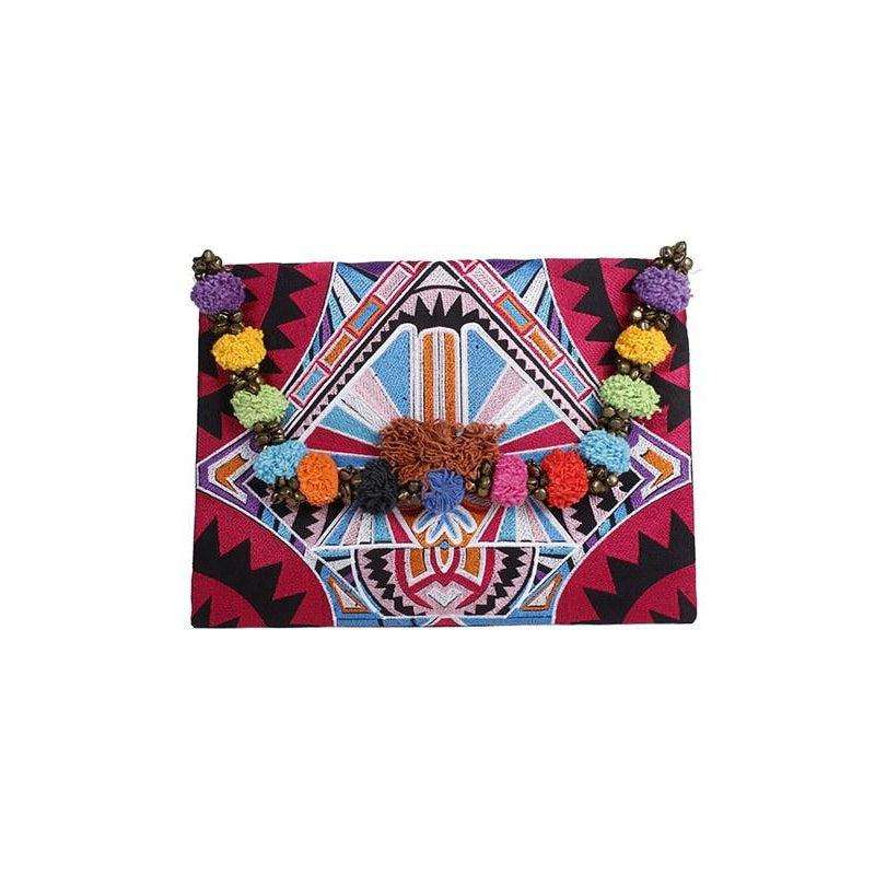 Pom Pom Embroidered Tribal Clutch | iPad Bag - Thailand Bags La Vie Bien Pom Pom Embroidered Tribal Clutch | iPad Bag - Thailand
