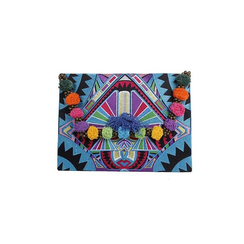 Pom Pom Embroidered Tribal Clutch | iPad Bag - Thailand Bags La Vie Bien Pom Pom Embroidered Tribal Clutch | iPad Bag - Thailand