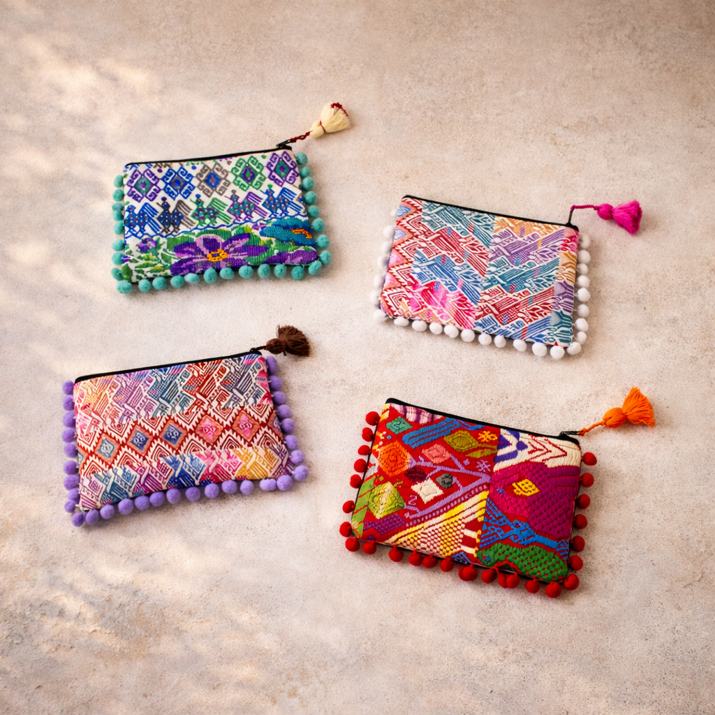 Pom Pom Maya Bag Up - cycled Huipil (Assorted Colors) - Guatemala Bags La Vie Bien Pom Pom Maya Bag Up - cycled Huipil (Assorted Colors) - Guatemala