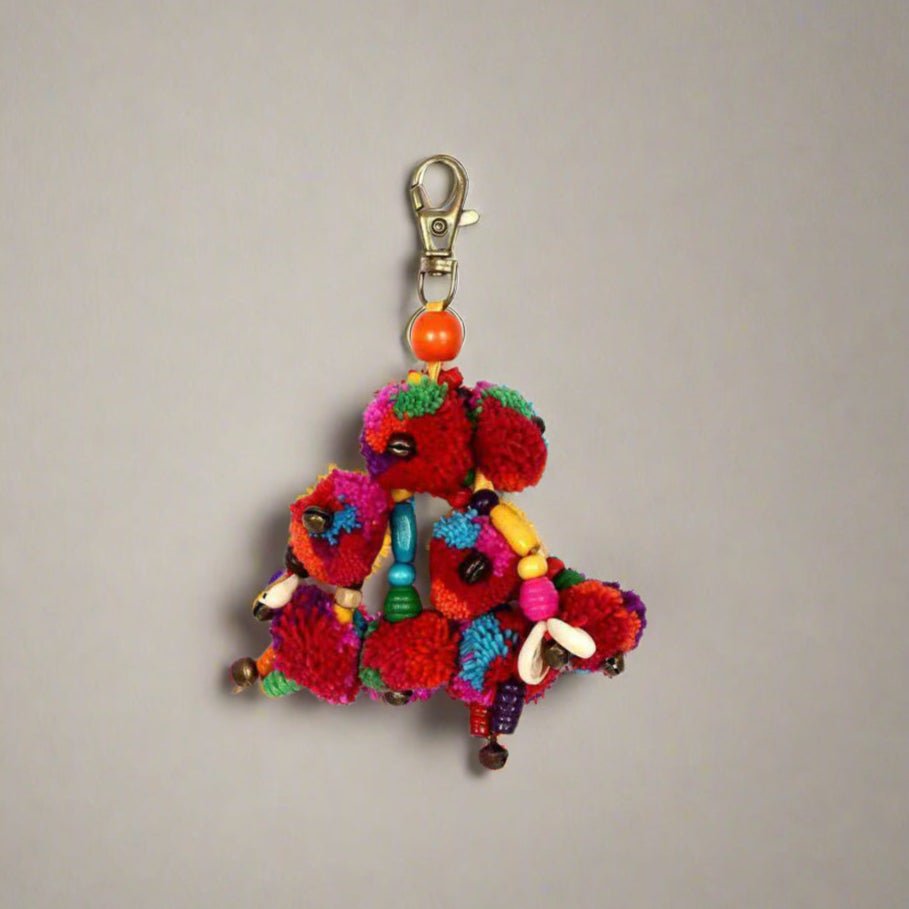 Pom Pom Zipper Pull with Wood Beads and Shells | Handmade Keychain | Thailand Zipper Pulls La Vie Bien Pom Pom Zipper Pull with Wood Beads and Shells | Handmade Keychain | Thailand