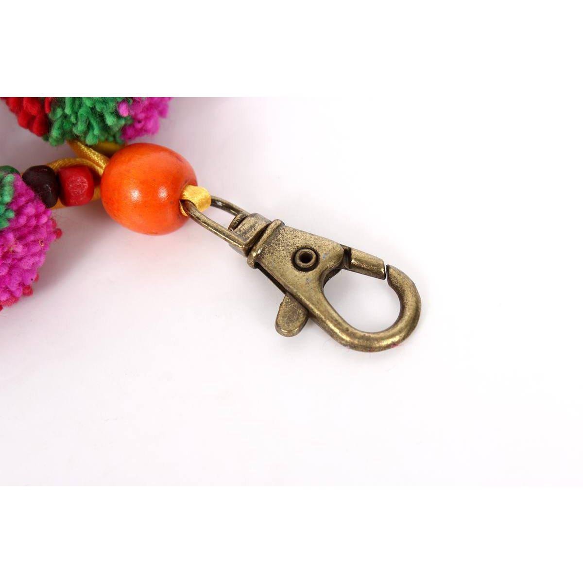 Pom Pom Zipper Pull with Wood Beads and Shells | Handmade Keychain | Thailand Zipper Pulls La Vie Bien Pom Pom Zipper Pull with Wood Beads and Shells | Handmade Keychain | Thailand
