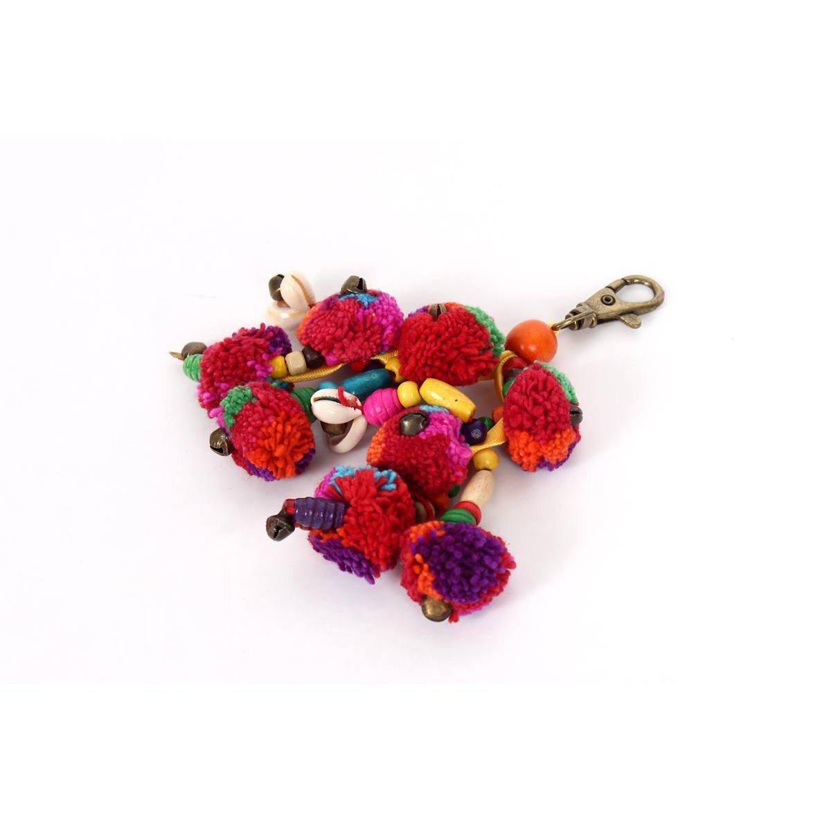 Pom Pom Zipper Pull with Wood Beads and Shells | Handmade Keychain | Thailand Zipper Pulls La Vie Bien Pom Pom Zipper Pull with Wood Beads and Shells | Handmade Keychain | Thailand