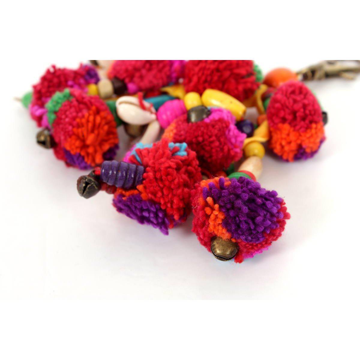 Pom Pom Zipper Pull with Wood Beads and Shells | Handmade Keychain | Thailand Zipper Pulls La Vie Bien Pom Pom Zipper Pull with Wood Beads and Shells | Handmade Keychain | Thailand