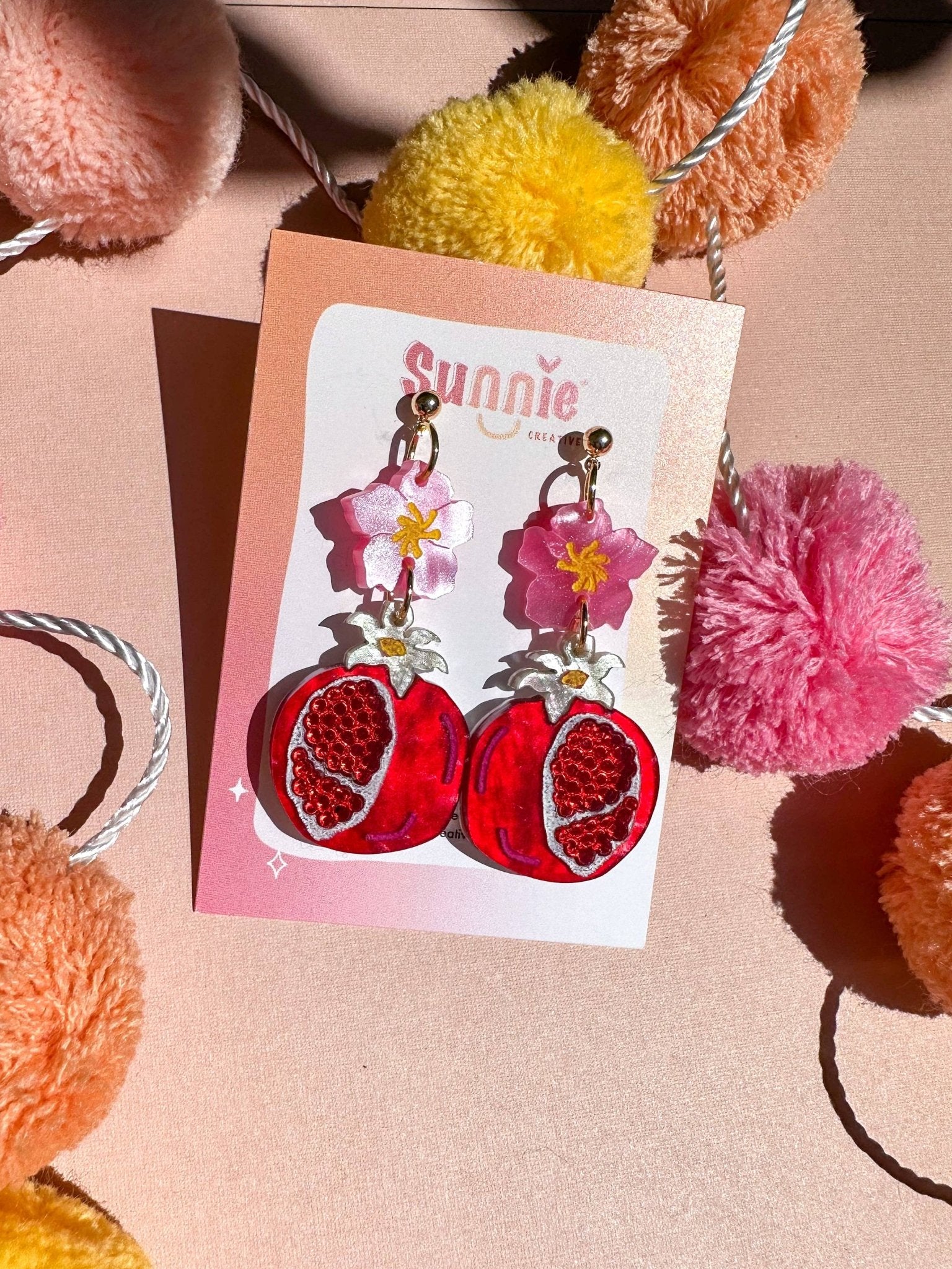 Pomegranate Acrylic Dangle Earrings Earrings La Vie Bien Pomegranate Acrylic Dangle Earrings