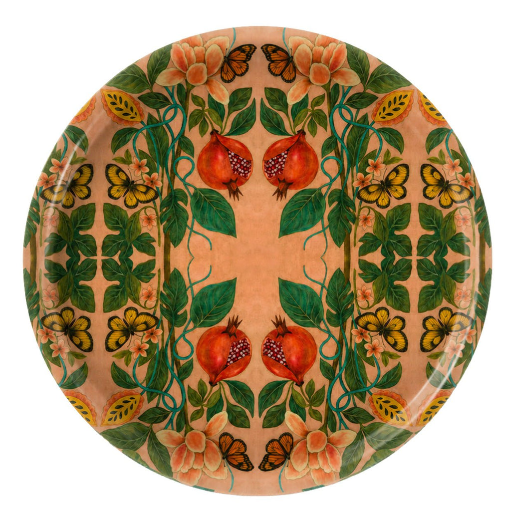 Pomegranate Migration Birchwood Decorative Tray - Round - Large Kitchen & Dining La Vie Bien Pomegranate Migration Birchwood Decorative Tray - Round - Large