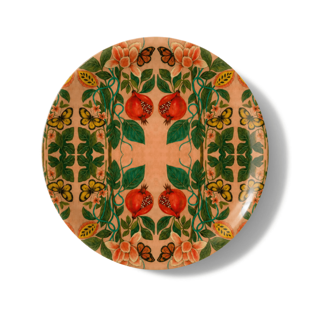 Pomegranate Migration Decorative Birchwood Tray - Mini Round - Set of 2 La Vie Bien Pomegranate Migration Decorative Birchwood Tray - Mini Round - Set of 2