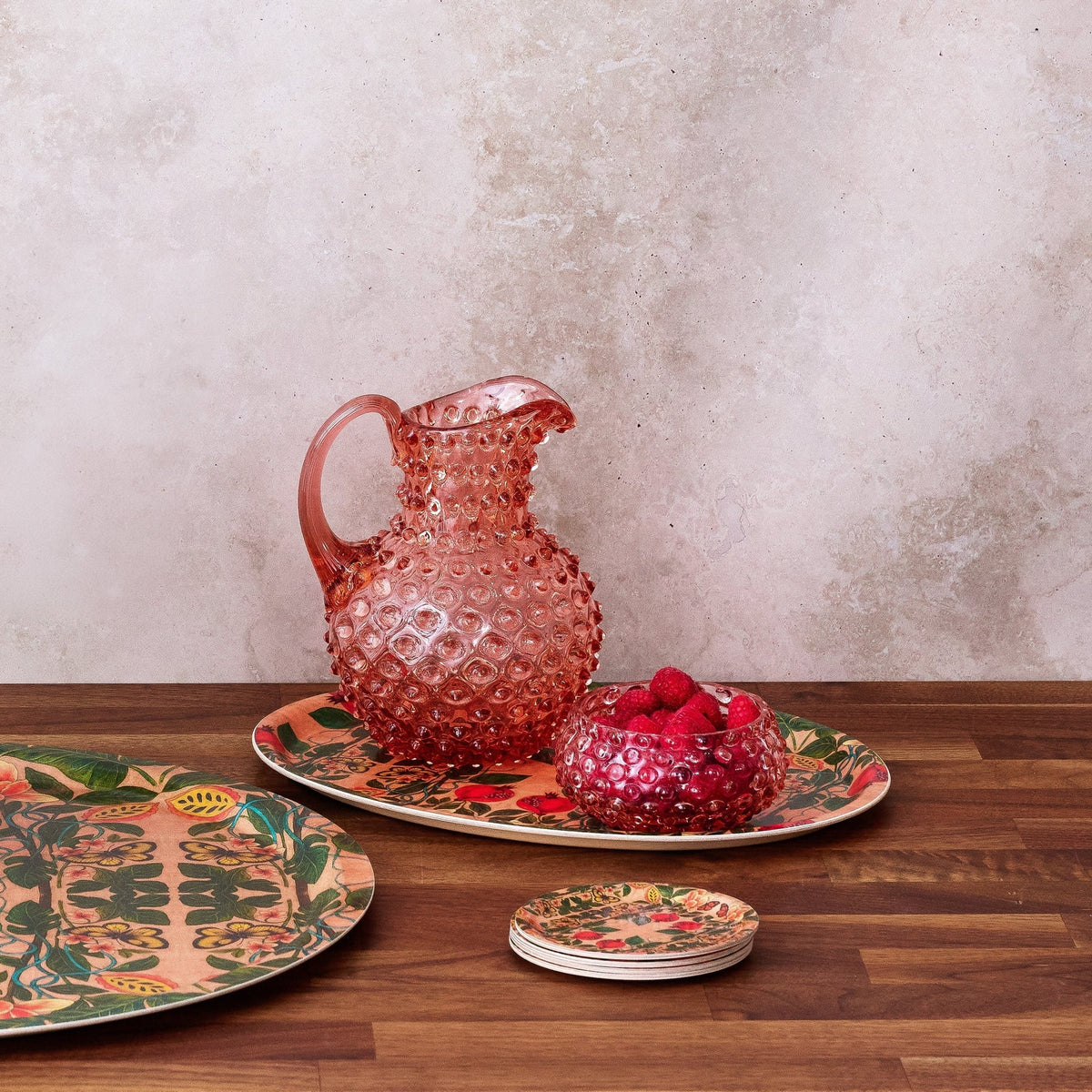 Pomegranate Migration Decorative Birchwood Tray - Mini Round - Set of 2 La Vie Bien Pomegranate Migration Decorative Birchwood Tray - Mini Round - Set of 2
