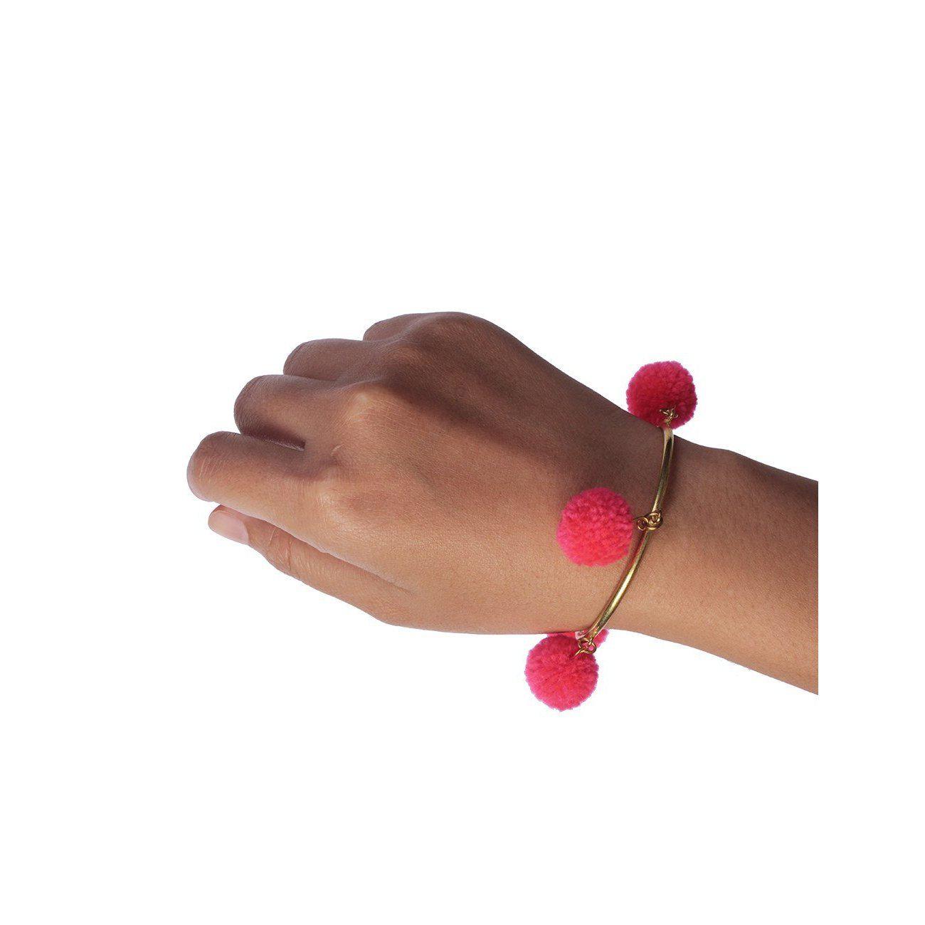 PomPom Brass Cuff Bracelet - Thailand Jewelry La Vie Bien PomPom Brass Cuff Bracelet - Thailand