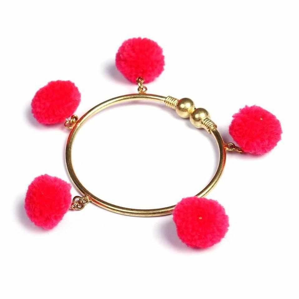 PomPom Brass Cuff Bracelet - Thailand Jewelry La Vie Bien PomPom Brass Cuff Bracelet - Thailand