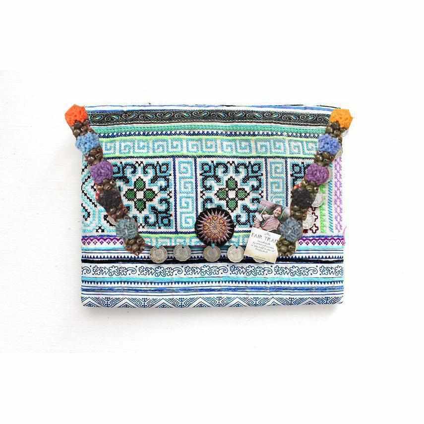 PomPoms, Bells & Coins Vintage Envelope Clutch - Thailand Bags La Vie Bien PomPoms, Bells & Coins Vintage Envelope Clutch - Thailand