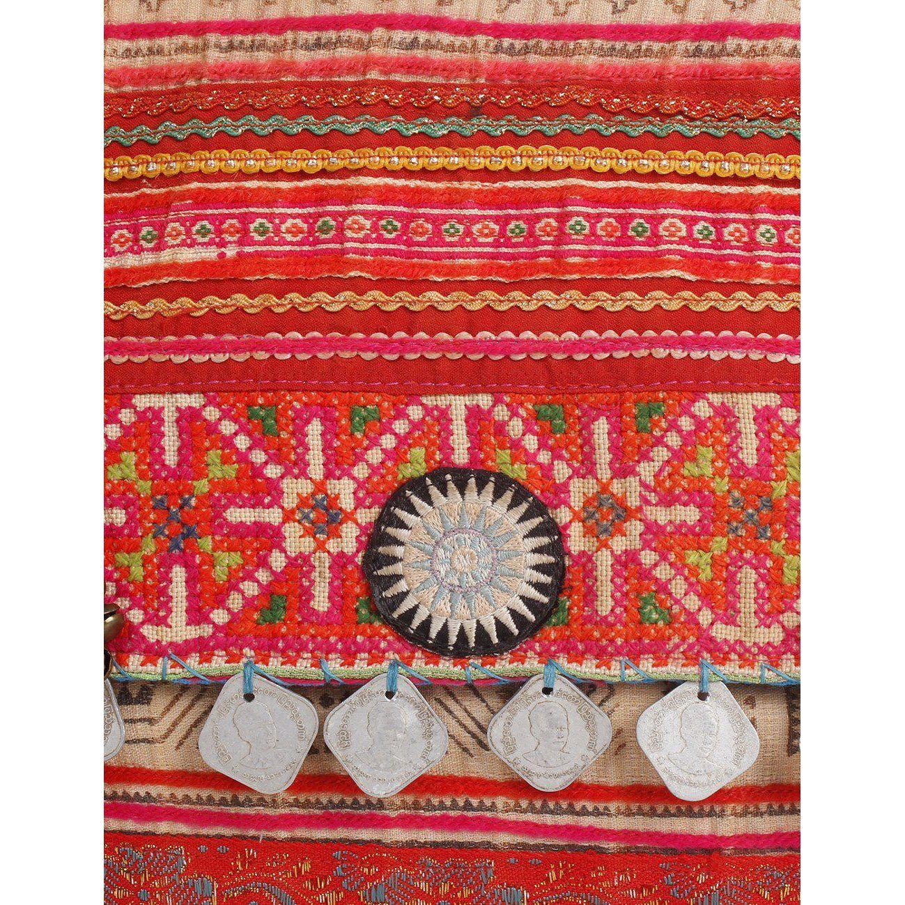 PomPoms, Bells & Coins Vintage Envelope Clutch - Thailand Bags La Vie Bien PomPoms, Bells & Coins Vintage Envelope Clutch - Thailand