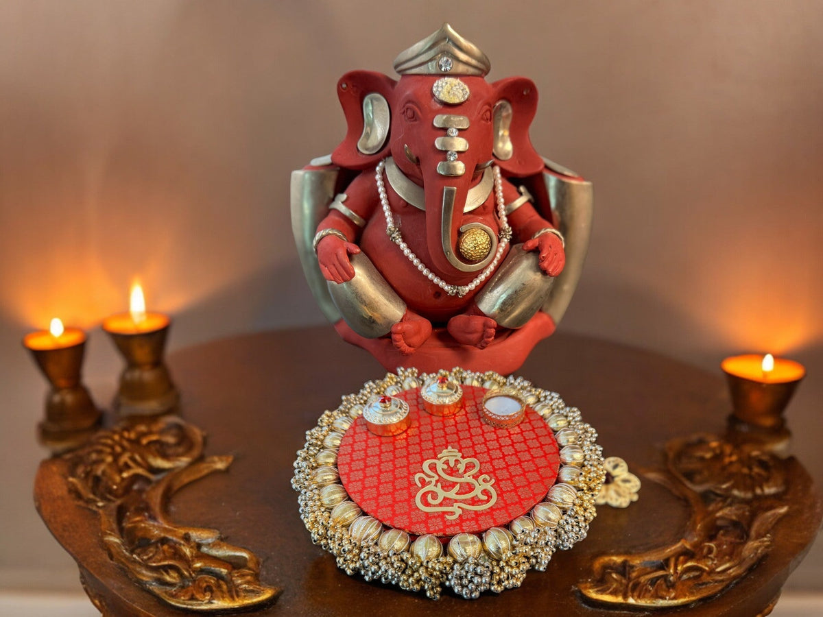 Pooja Thali with Ganesha & Gota Mandir items La Vie Bien Pooja Thali with Ganesha & Gota