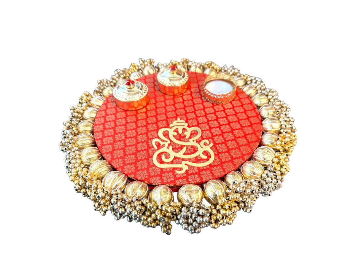 Pooja Thali with Ganesha & Gota Mandir items La Vie Bien Pooja Thali with Ganesha & Gota