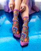 Pop Art Planets Black Sheer Crew Sock by Sock Candy