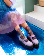 Pop Art Planets Black Sheer Crew Sock by Sock Candy