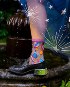 Pop Art Planets Black Sheer Crew Sock by Sock Candy