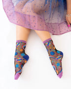 Pop Art Planets Black Sheer Crew Sock by Sock Candy