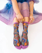 Pop Art Planets Black Sheer Crew Sock by Sock Candy