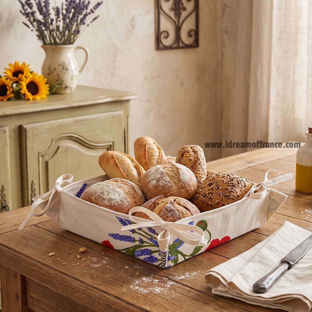 Poppies Cream Acrylic Coated Bread Basket by Tissus Toselli Bread basket La Vie Bien Poppies Cream Acrylic Coated Bread Basket by Tissus Toselli